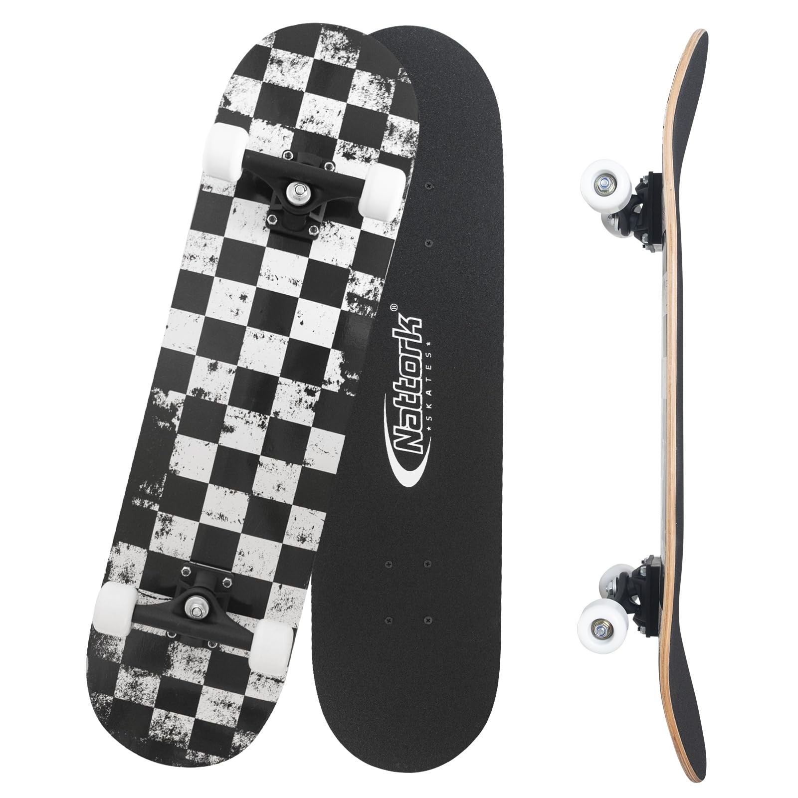 31-Inch Complete Skateboard &ndash; 9-Ply Canadian Maple Deck with Checkerboard Des...