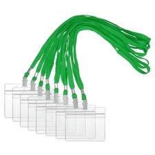 80 Set Name Tag Holders with Lanyard for Office, Green 4x2 Inch