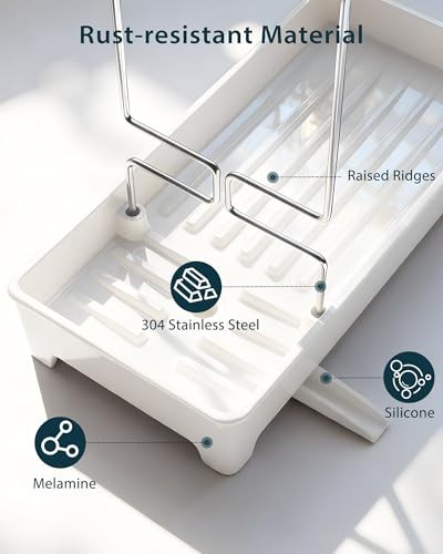 Ceramic-Look Sink Caddy, Rustproof Sponge Holder for Kitchen Sink Cream White