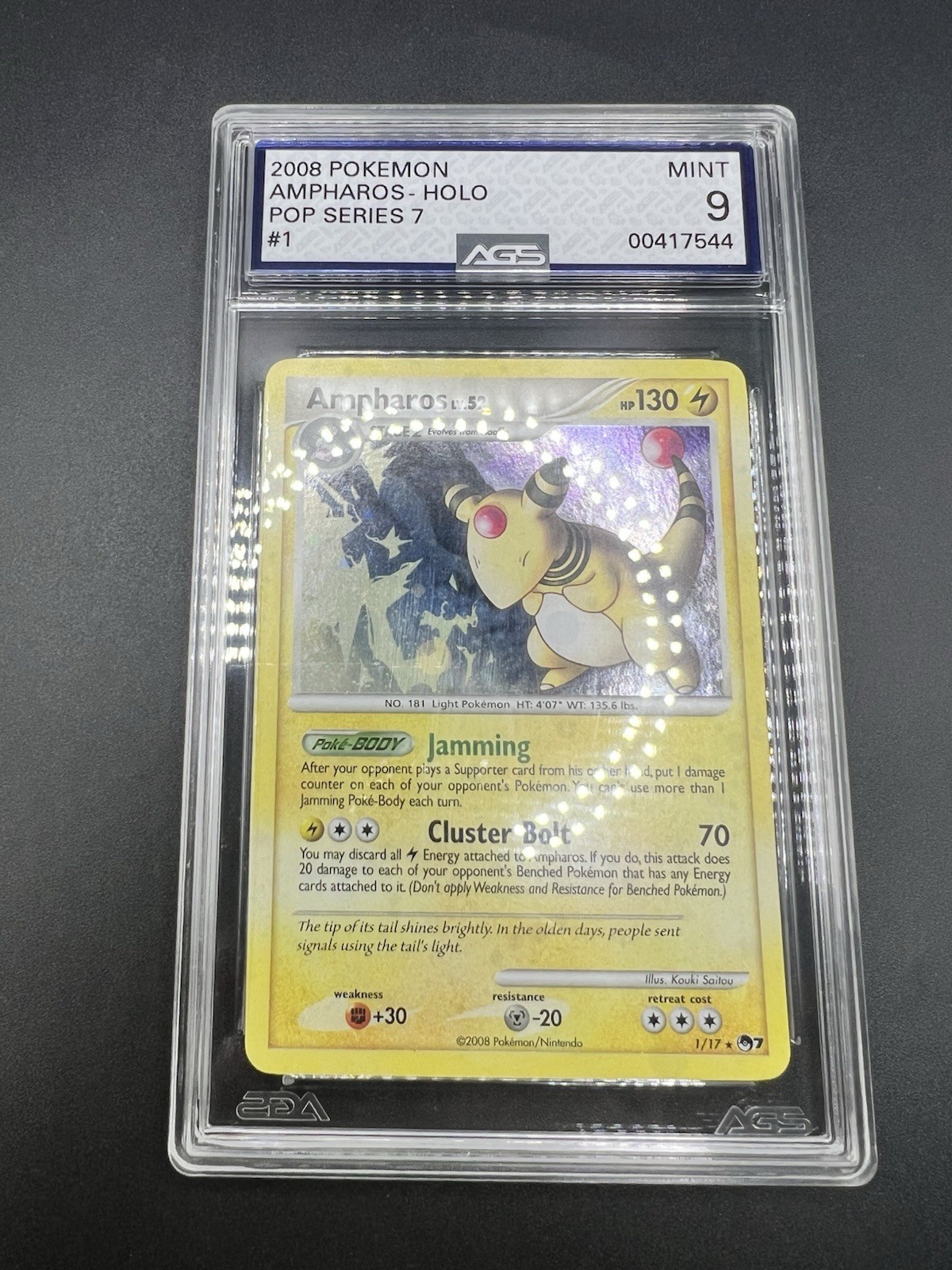 Pokémon TCG Ampharos Holo Rare Card 1/17 Pop Series 7 Grade 9