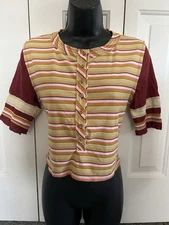 We The Free Women's Multicolor Crop Top Short Sleeve Stripe M Burgundy NWOT