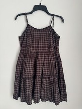 Urban Outfitters UO Hanna Scallop Babydoll Gingham Dress Tiered Cottagecore Sz S