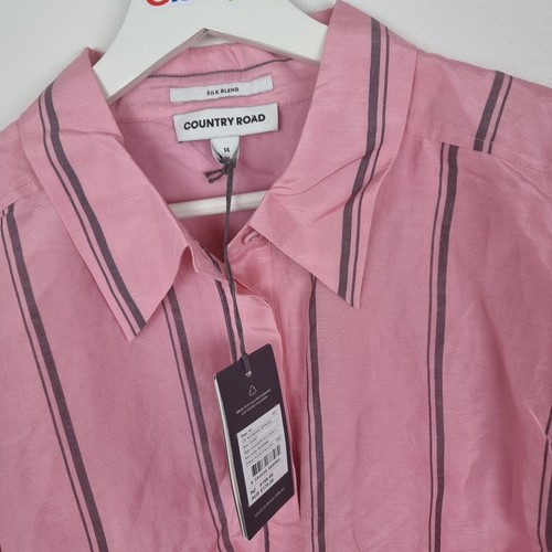 Country Road Shirt Size 14 Pink Silk Blend Long Sleeve NWT - Picture 2 of 6