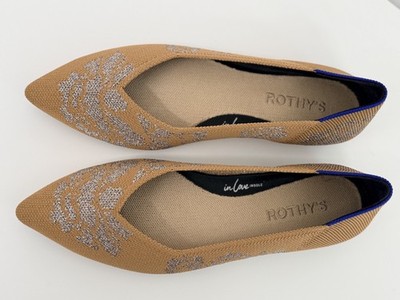 Rothy s *RARE* Beige & Silver Metallic Point Flat - Size 6.5 - NWT