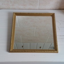 Vintage Wall Mirror Wood Effect Plastic Gold Ornate Square 29x29cm Interior
