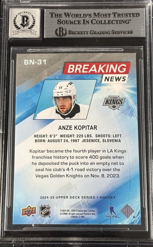 Anze Kopitar signed 2024-25 UD Breaking News #BN BAS Autogramm Grade 10 LA Kings - Bild 2 von 2