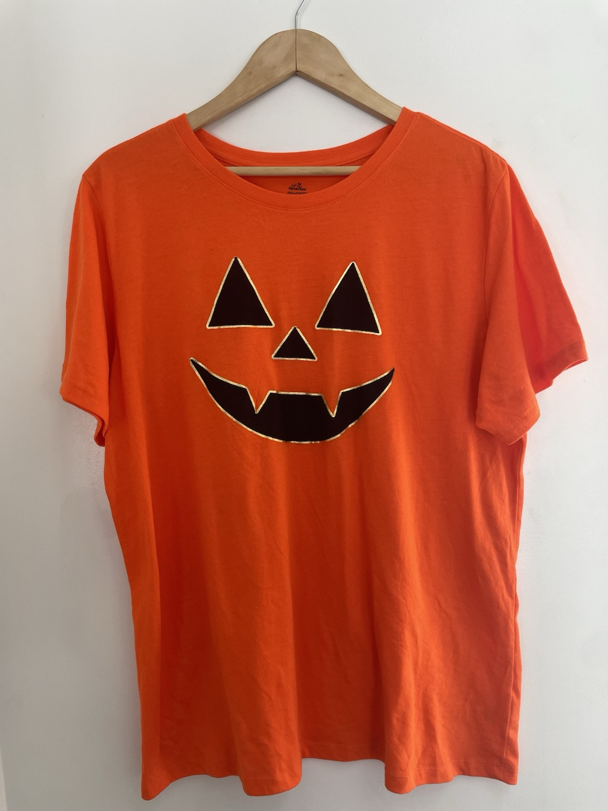 Celebrate! Halloween Womens Gold Lined Jack-O-Lantern Crewneck T-Shirt Orange XL