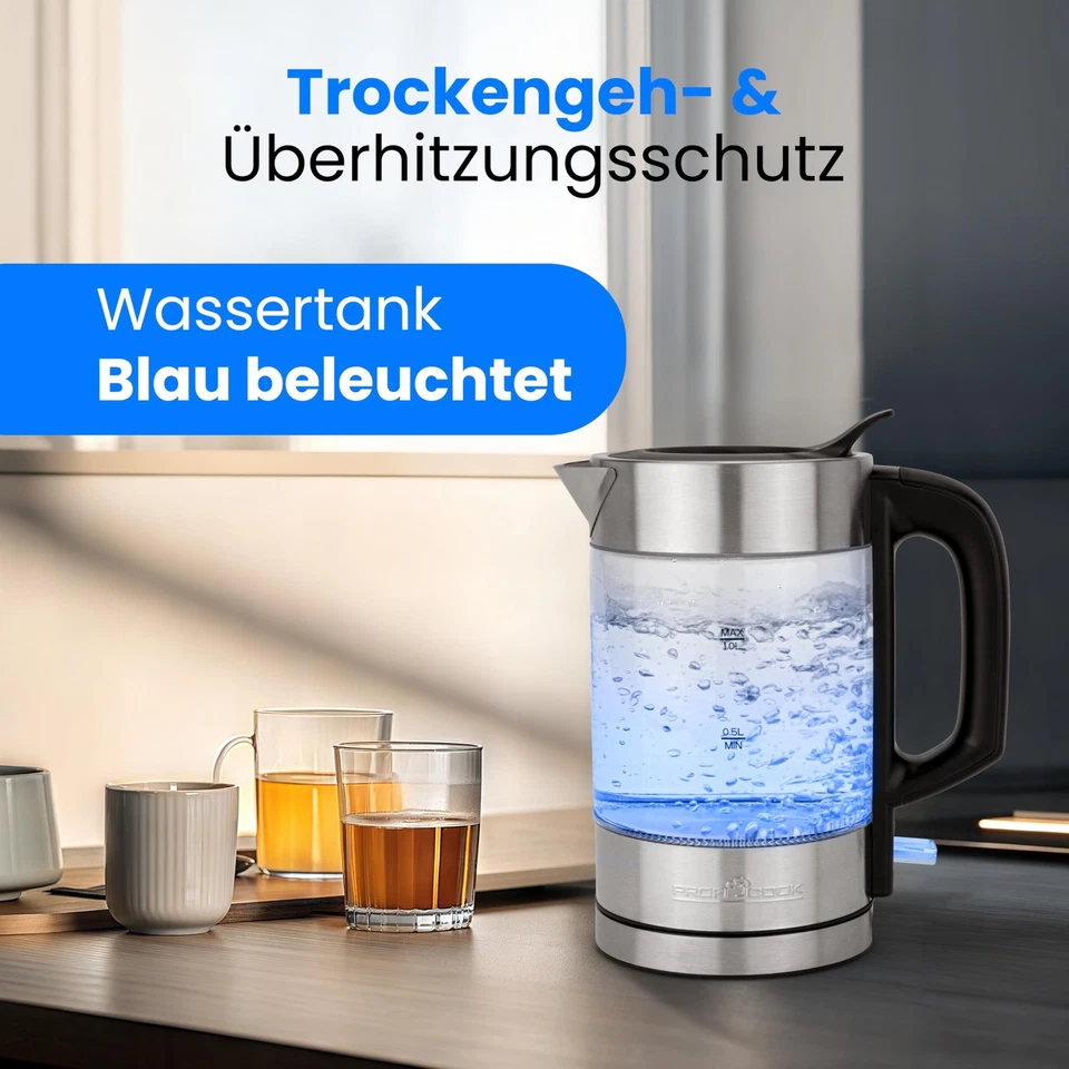 ProfiCook® Wasserkocher Edelstahl | 1 Liter | blau beleuchtet | BPA frei | Wa... - Bild 4 von 4