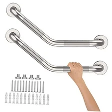 16 Inch Angled Shower Grab Bar,  2 Pack Anti Slip Satin 16 IN-2 Pack Nickel