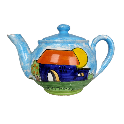 #ad Mid Century Nino Parrucca Italy Mini Teapot Houses And Sun Hand Painted $24.99
