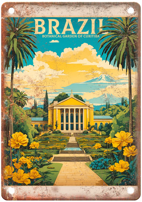 Botanical Garden of Curitiba Brazil Retro Look Travel Poster Metal Sign T2797