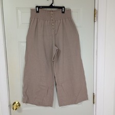 Indigo Rein Pants Wide-Leg Linen-Blend Smocked Waist Womens L Beige