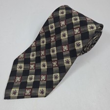 GEOFFREY BEENE TIE Black Red Floral Flowers Silk Woven Necktie 58"x3.75" USA
