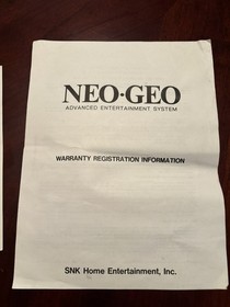 neo geo aes System Console and Controller Manual and Warranty Registration ONLY 