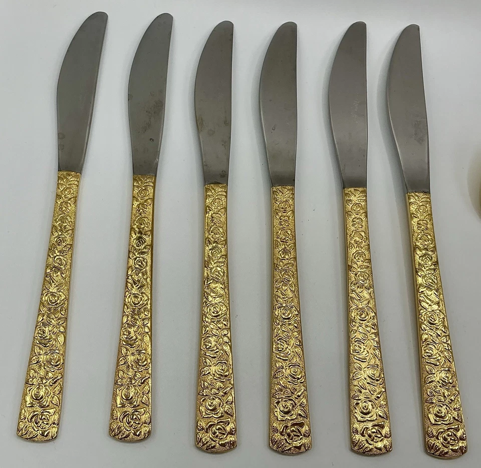 Juego de cubiertos Cellini Románicos 1968 23 piezas ROSAS DORADAS SS Electroplate Japón Foto 2 de 4