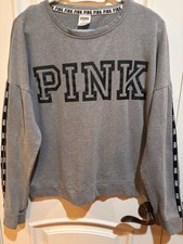 PINK Victoria  s Secret Soft Sweatshirt Medium Gray Spell Out Logo Pullover