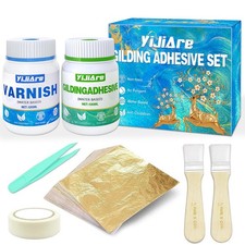 Gold Leaf Gilding Adhesive Kit, Water-Based 120ml Adhesive Glue and 120ml Var...