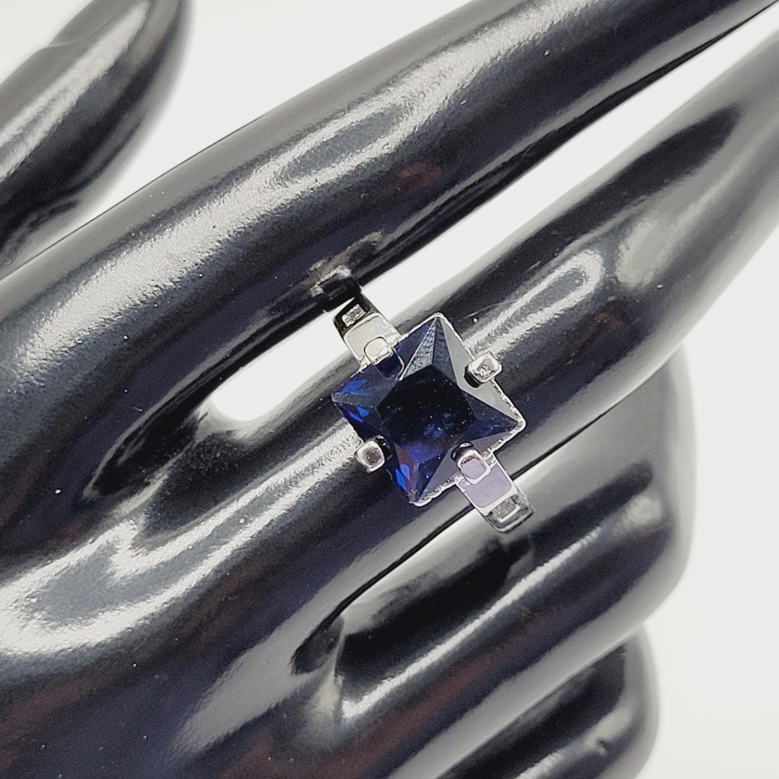 Art Deco Style Blue Square Rhinestone Silver Tone… - image 22