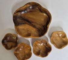 Vintage 5 Piece Solid Wood Bowl Set for Salads Bowls Monkey-Pod