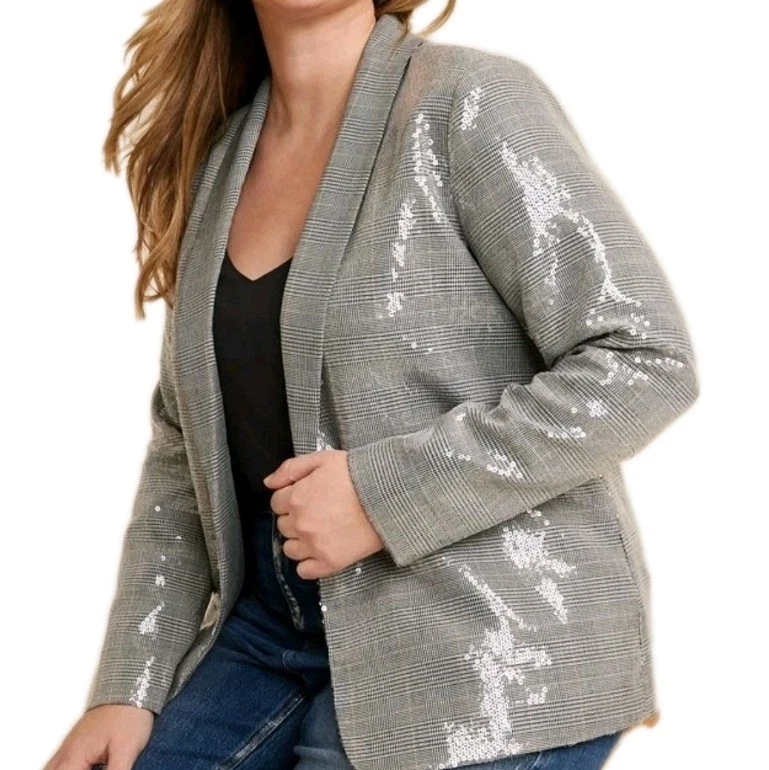 NWT Maurice’s Jacket Blazer Size 0X Sequin Gray Sparkle Holiday Gray Open Office