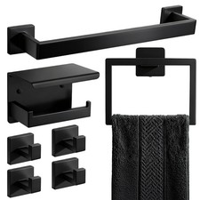 7-Piece Matte Black Bathroom Accessories Hardware Set, Stainless Steel 16" To...