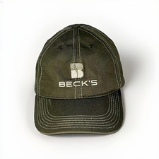 Vintage Beck’s Seed Hat Snap Back Khaki Green Adjustable Cotton Cap Made in USA