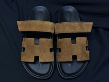 Hermes Brown Suede Chiffre Sandals 78121452