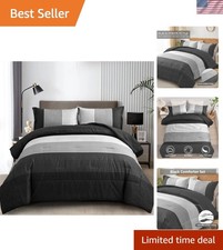 Ultra-Soft Black and Grey Stripe Bedding Set - Full Comforter and Pillowcases