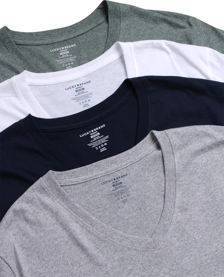 Camisetas interiores para hombre - Paquete de 4 camisetas interiores 100 % algodón cuello redondo y cuello en V para hombre -... Foto 4 de 4