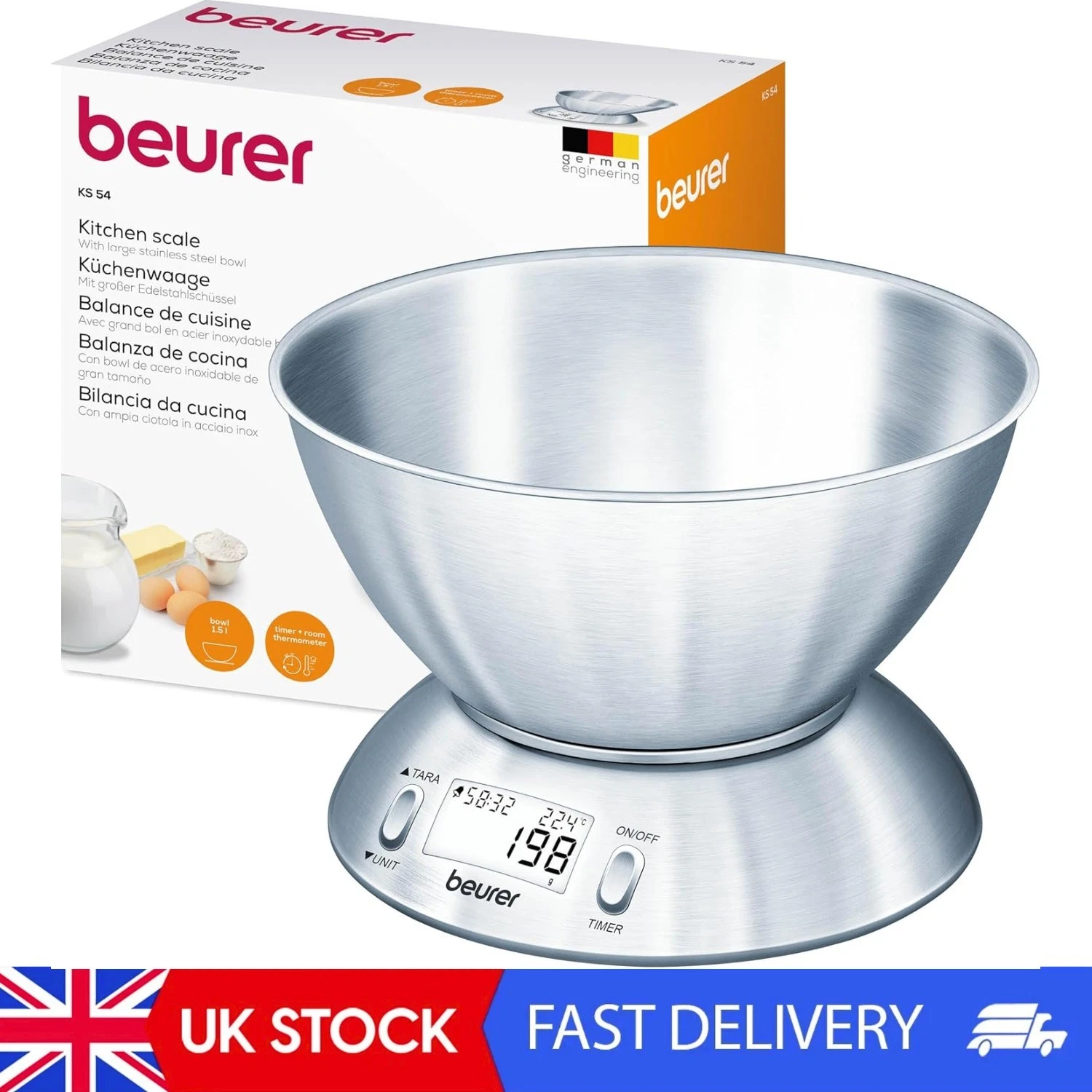 KS54 Modern Digital Kitchen Scale | Stainless Steel Design | With 1.5l Weighing