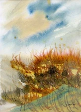 Original Watercolor Painting, Abstract landscape by Vasil Vasilev