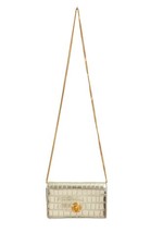 Versace Silver 100 Leather Croc Print Gold Medusa Chain Clutch Shoulder Bag