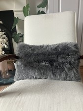 Luxury Genuine Sheep Skin Fur CUSHION Wool 50x30cm boudoir grey