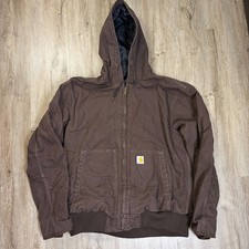 Carhartt J130-DKB Jacket Mens Large Dark Brown Hooded Quilted Canvas