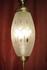 CHANDELIER ANTIQUE ART DECO ONE LAMP SHINY BRASS SATINED GLASS  Ø 8“