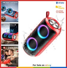 Portable Bluetooth Speaker 24W IPX7 Waterproof 12H Playtime RGB Lights Stereo