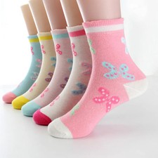 5 pairs/lot Spring Autumn High Quality Girls Socks Cotton Butterfly Candy Color