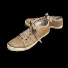 LANVIN Women’s Tan Leather With Patent Leather Cap Toe Sneakers Size 37/7