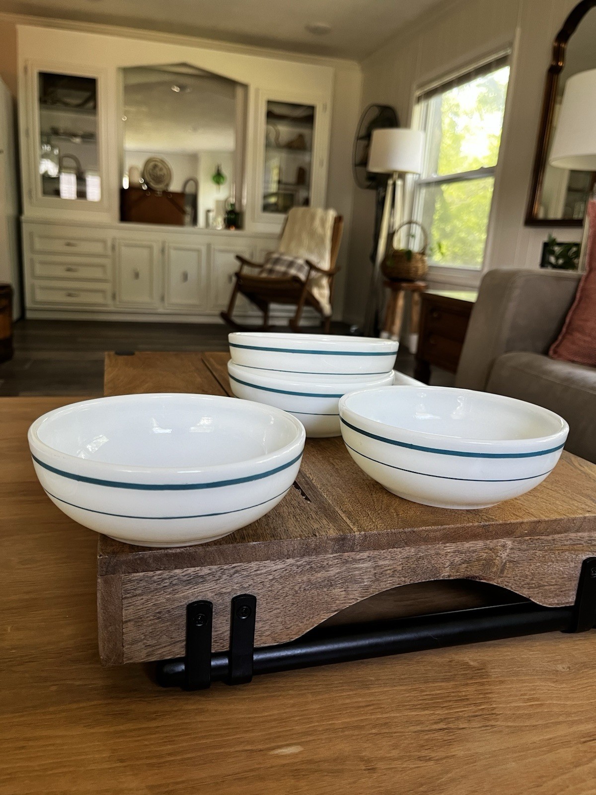 Vintage Anchor Hocking Fire King 350 Cereal Bowl Set of 4 Teal Aqua #935