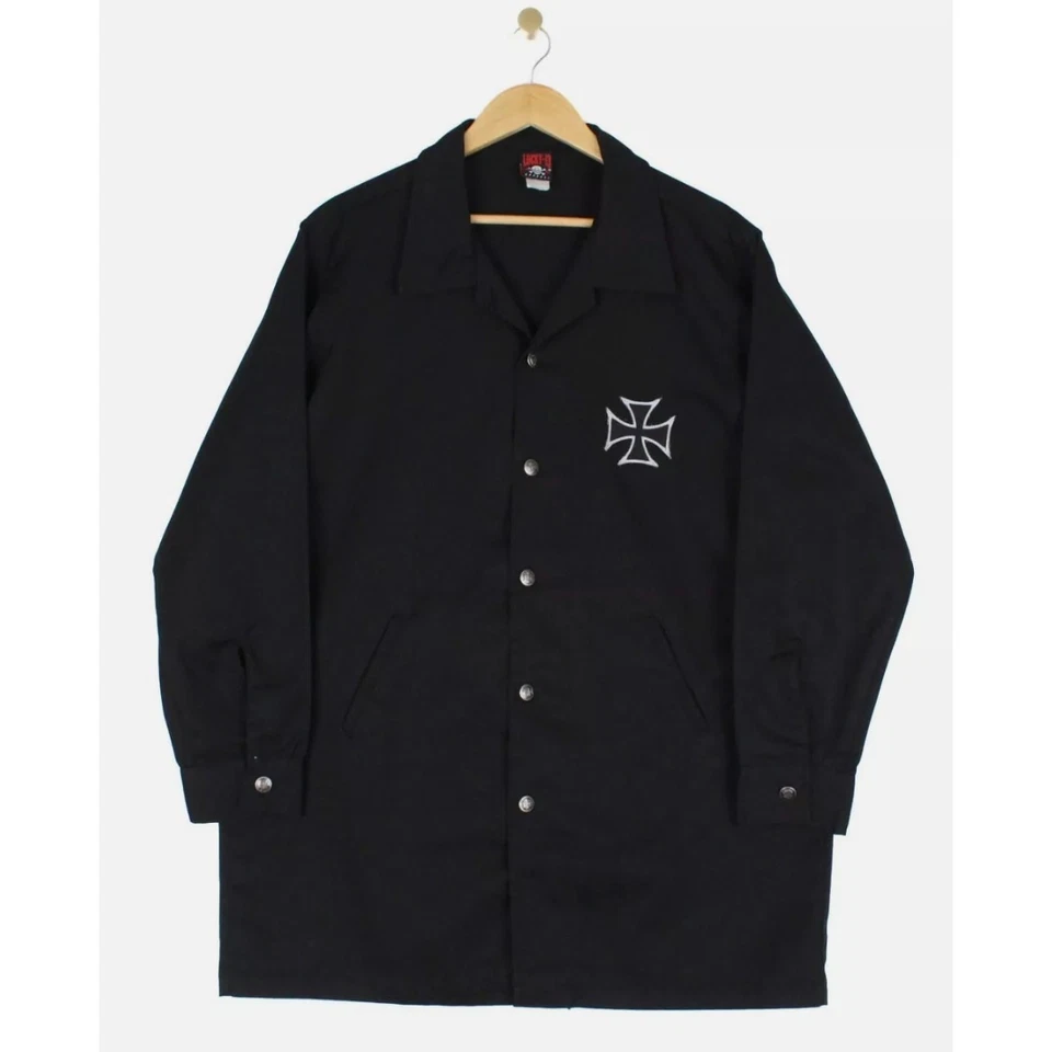 Vintage Lucky 13 Shirt Jacket Black Graphics Print Back USA Made Devil Kustom - Image 2 of 4