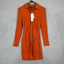 Forever New Dress Womens 8 Rust Tara Ruched Shirt Jersey Button Up NEW $99