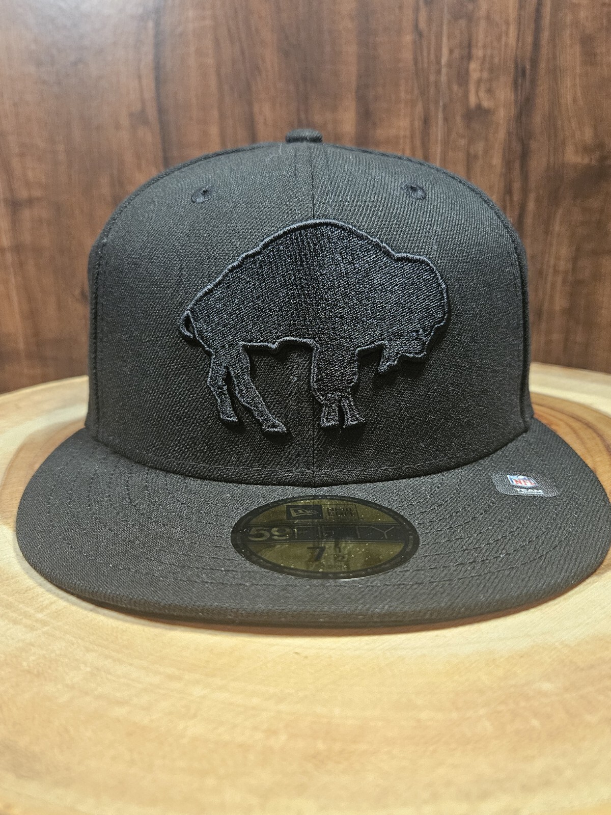 Buffalo Bills New Era 59Fifty Fitted Hat Cap Size 7 1/2 NFL Black On Black