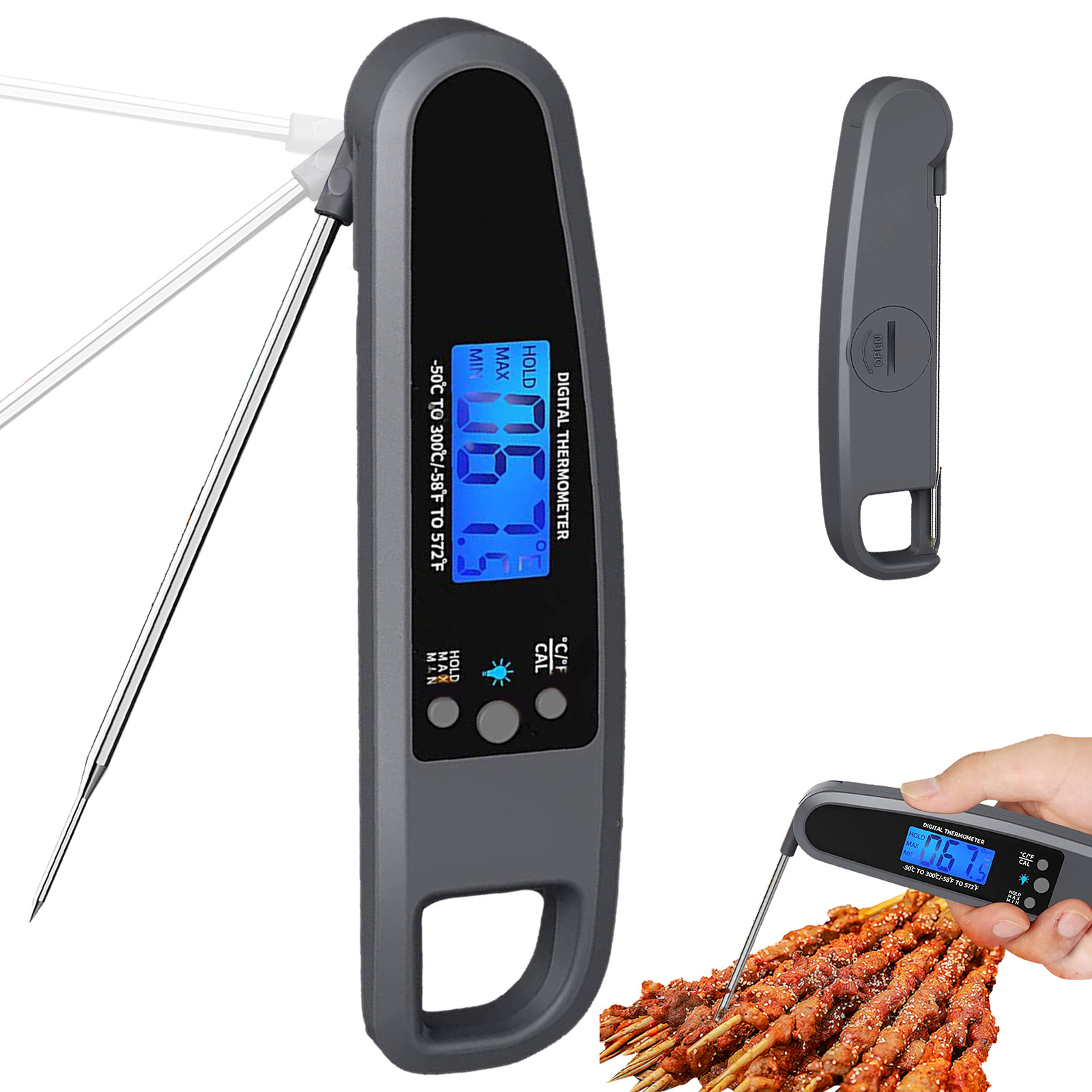 Meat Thermometer Catering Digital Folding Pocket Food Probe Thermometer BBQ Temp-image