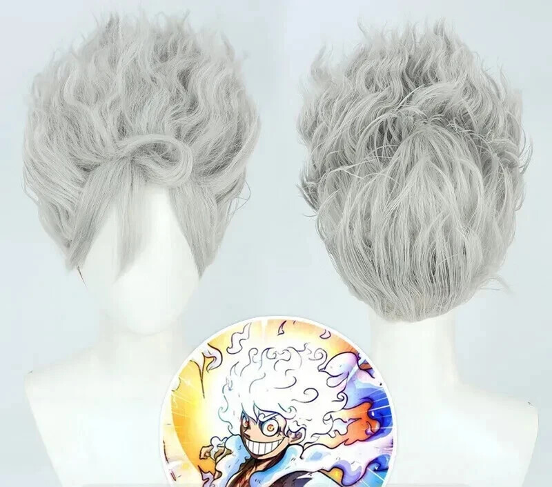 Peluca de Juegos con disfraces One Piece Fifth Gear 5 Sun God Luffy Nika Monkey D Luffy Gris