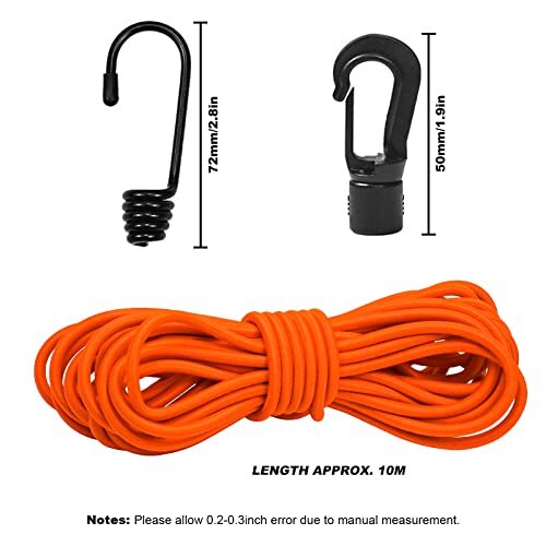 1/4" Bungee Shock Cords with Hooks 32 Feet Elastic Nylon Cords Kayak Stretch ... - Picture 2 of 7