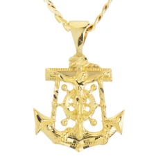Men's Hip Hop Gold Plated Solid Jesus Anchor 20" Cuban Chain Necklace MPG 003 G