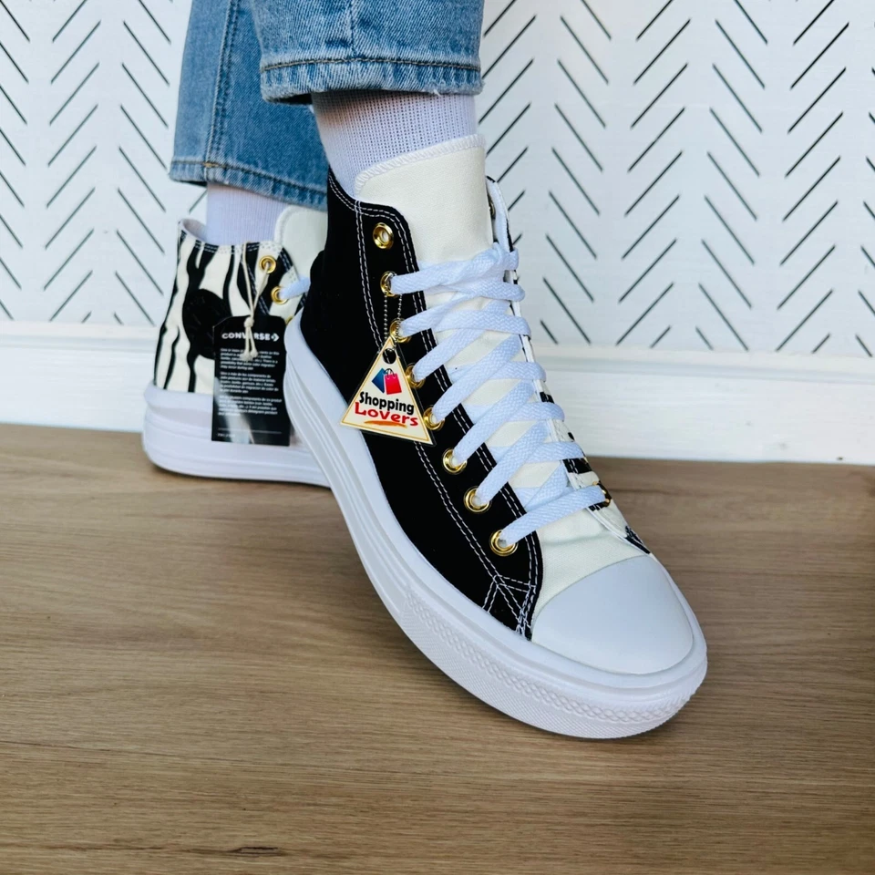 🤩Rare Converse Chuck Taylor All Star Move Hi Women Shoes Sz 9 Black White Zebra - Image 4 of 4