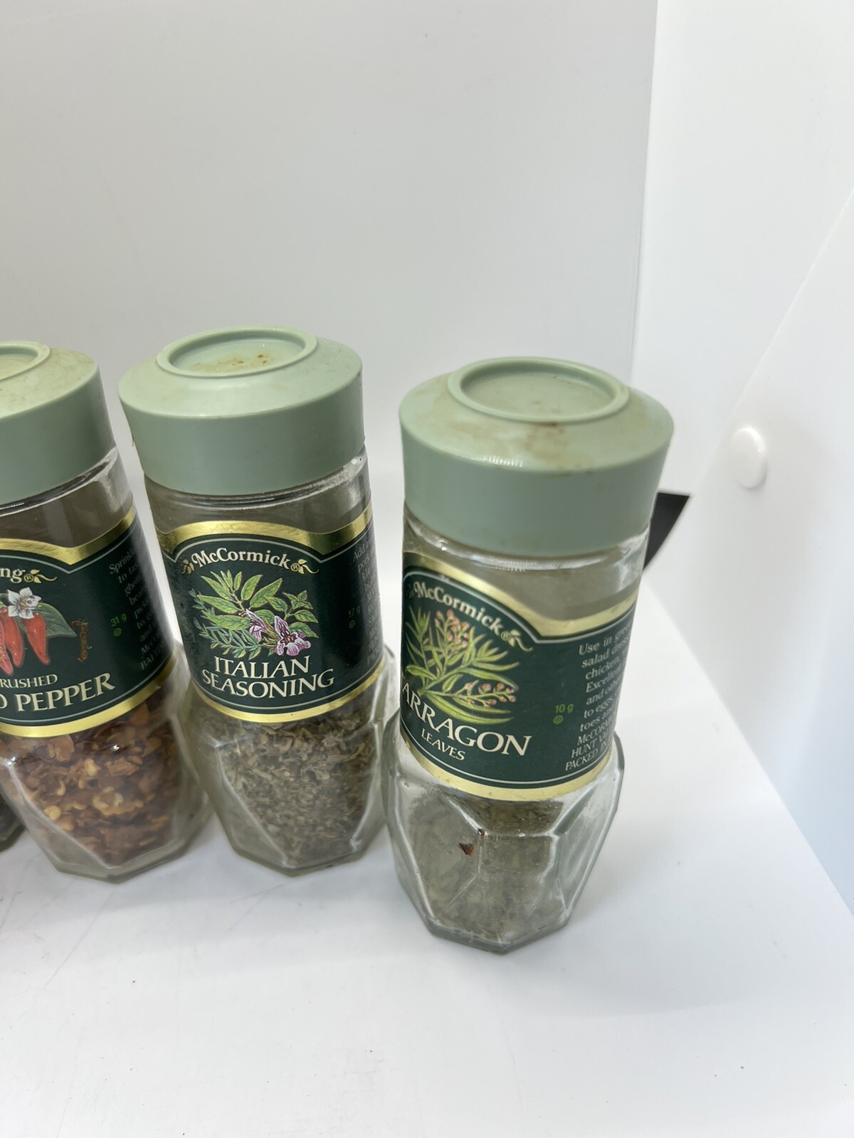 Vintage McCormick Spice Bottles Light Green Lids Dark Green Labels 8 Jars 818 eBay