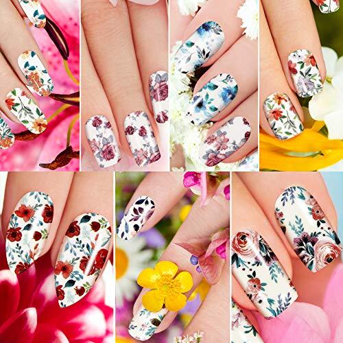 168 Pieces 12 Sheets Full Wraps Nail Polish Stickers Flower Print Bright Style - Picture 3 of 7