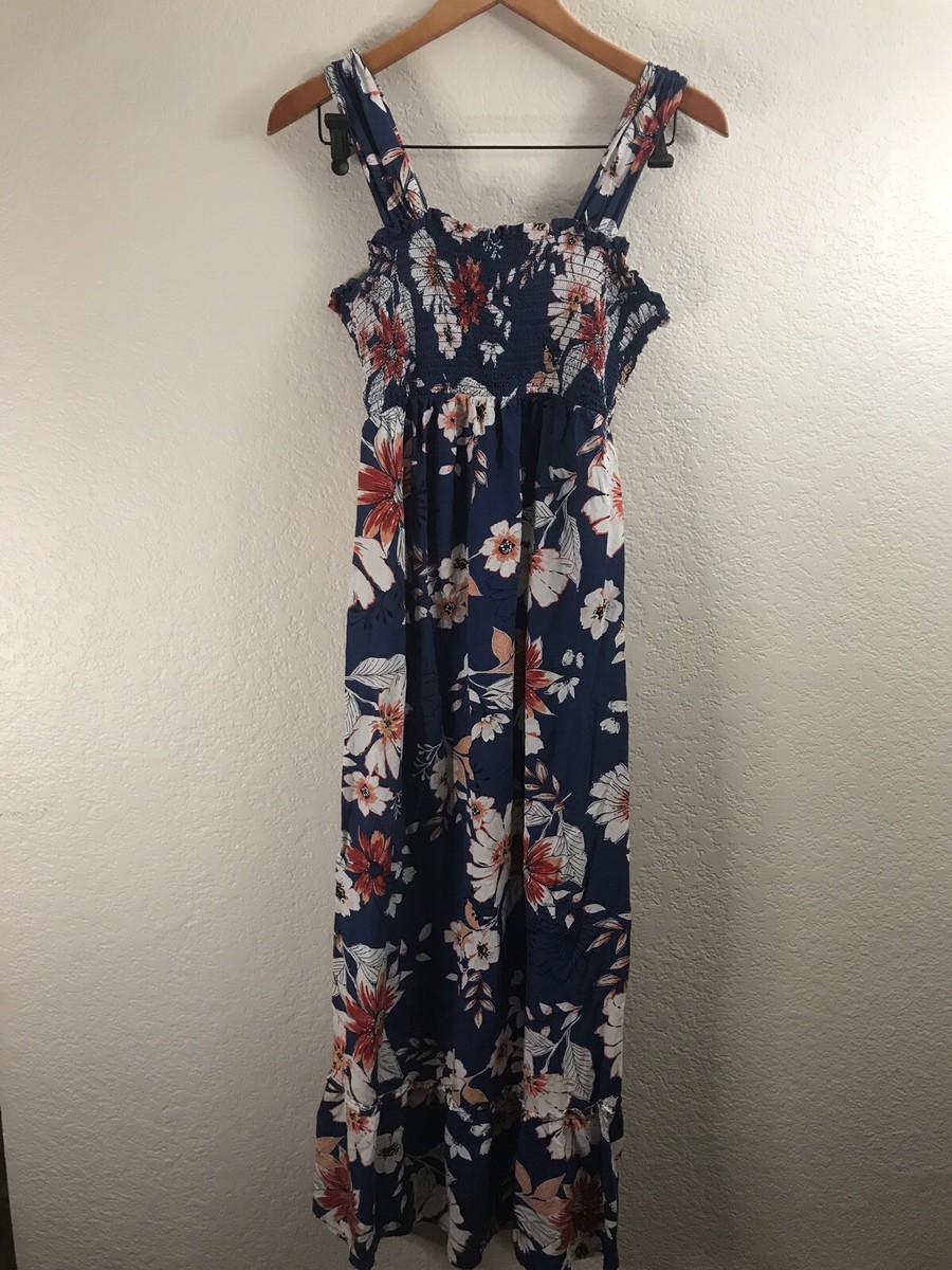 Ingrid and Isabel Maternity Maxi Blue Smocked Floral Small Sleeveless H27 |  eBay